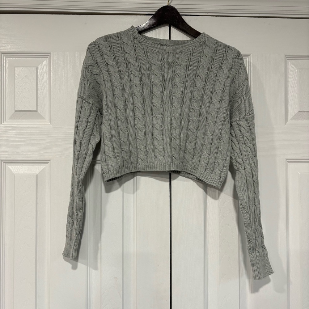 Aeropostale Gray Cable Knit Women's Cropped Long Sleeve Sweater Size XS